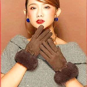 Faux suede fur winter gloves